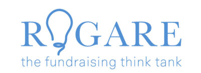 Rogare the fundraising think tank (logo in blue lettering with a lightbulb illustration taking the place of the 'o')