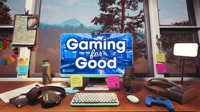 Gaming for Good. Text on a desktop screen.