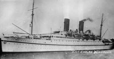 HMT Empire Windrush (black and white).