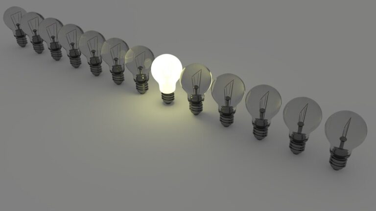 One lit up lightbulb in a row of others Image by Colin Behrens from Pixabay