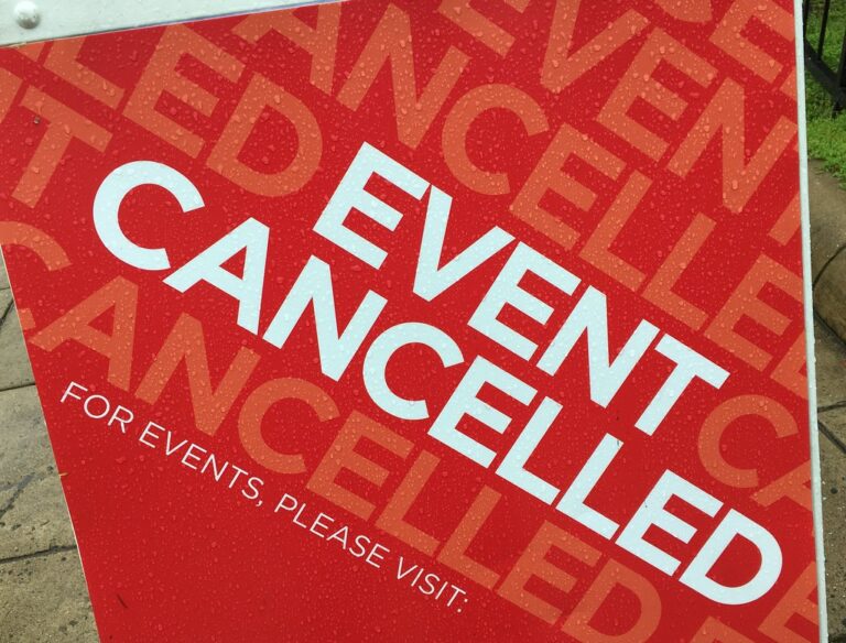 Event cancelled sign (white lettering on red background) - cogdog on Flickr.com