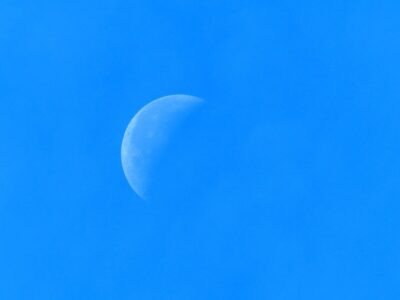 Twitter blue sky with crescent moon. Photo: Pexels and Pixabay