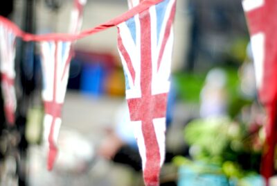 Union Jack bunting across a street