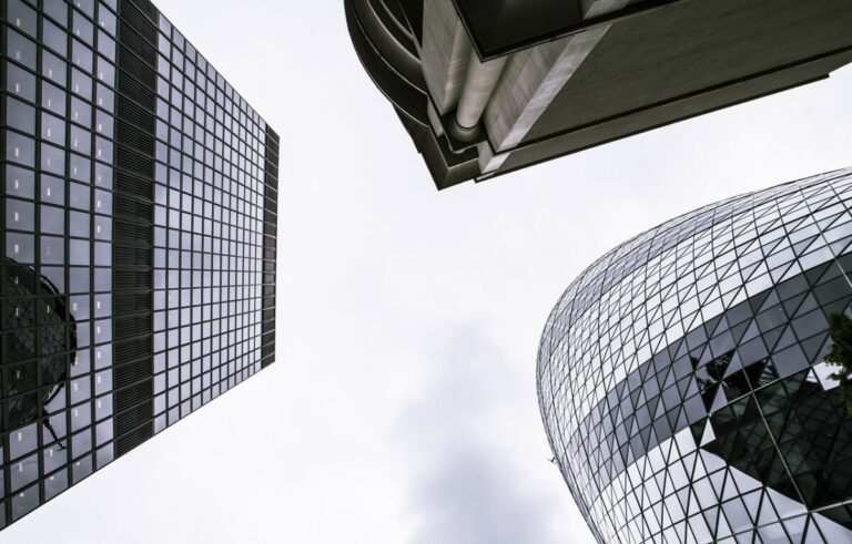 Looking up at london skyscrapers