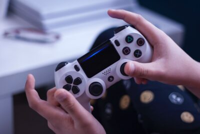 A gamer plays in front of a computer