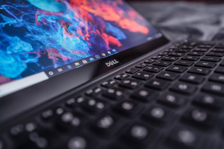 A close up of a black Dell laptop