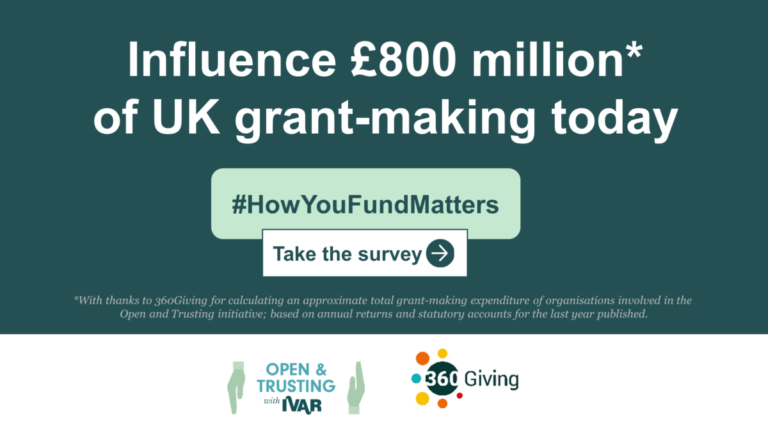 A graphic inviting charities to answer a survey to influence grant-making