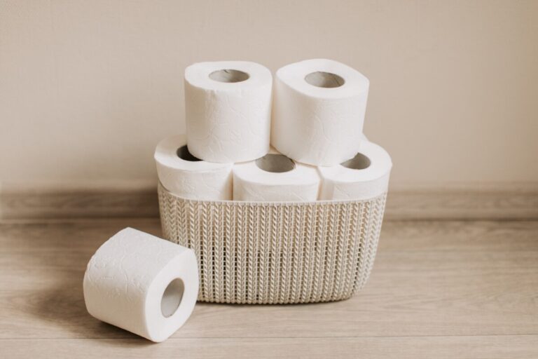 Toilet rolls in a basket. By Vlada Karpovich on Pexels