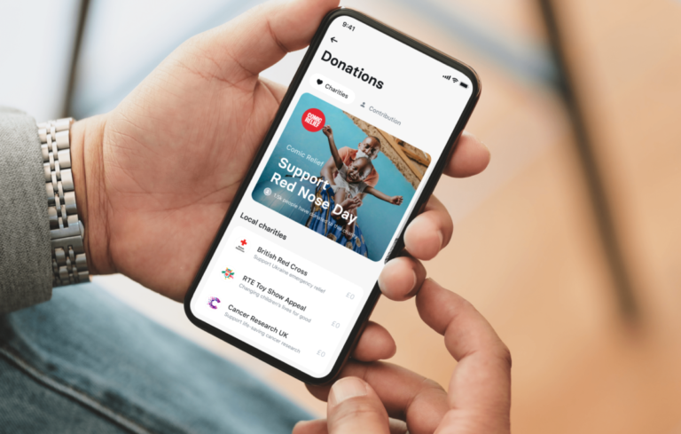 Revolut app on a phone, showing how to donate to Comic Relief