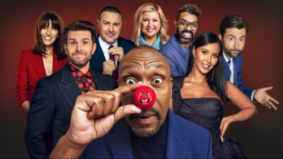 Davina McCall, Joel Dommett, Paddy McGuinness, Sir Lenny Henry, Rosie Ramsey, Romesh Ranganathan, Maya Jama, David Tennant. Credit: BBC / Comic Relief