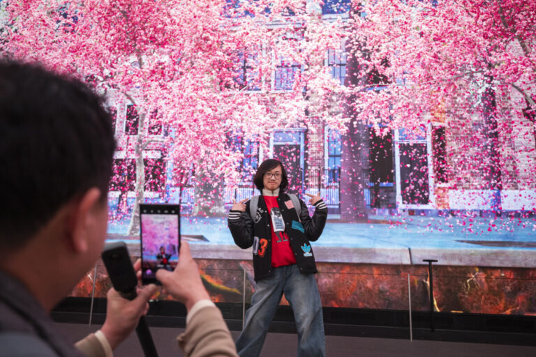'Nature's Confetti' - a new immersive show - bringing nature into the heart of the city at the Outernet in London - as part of the National Trust's blossom campaign. Credit James Dobson