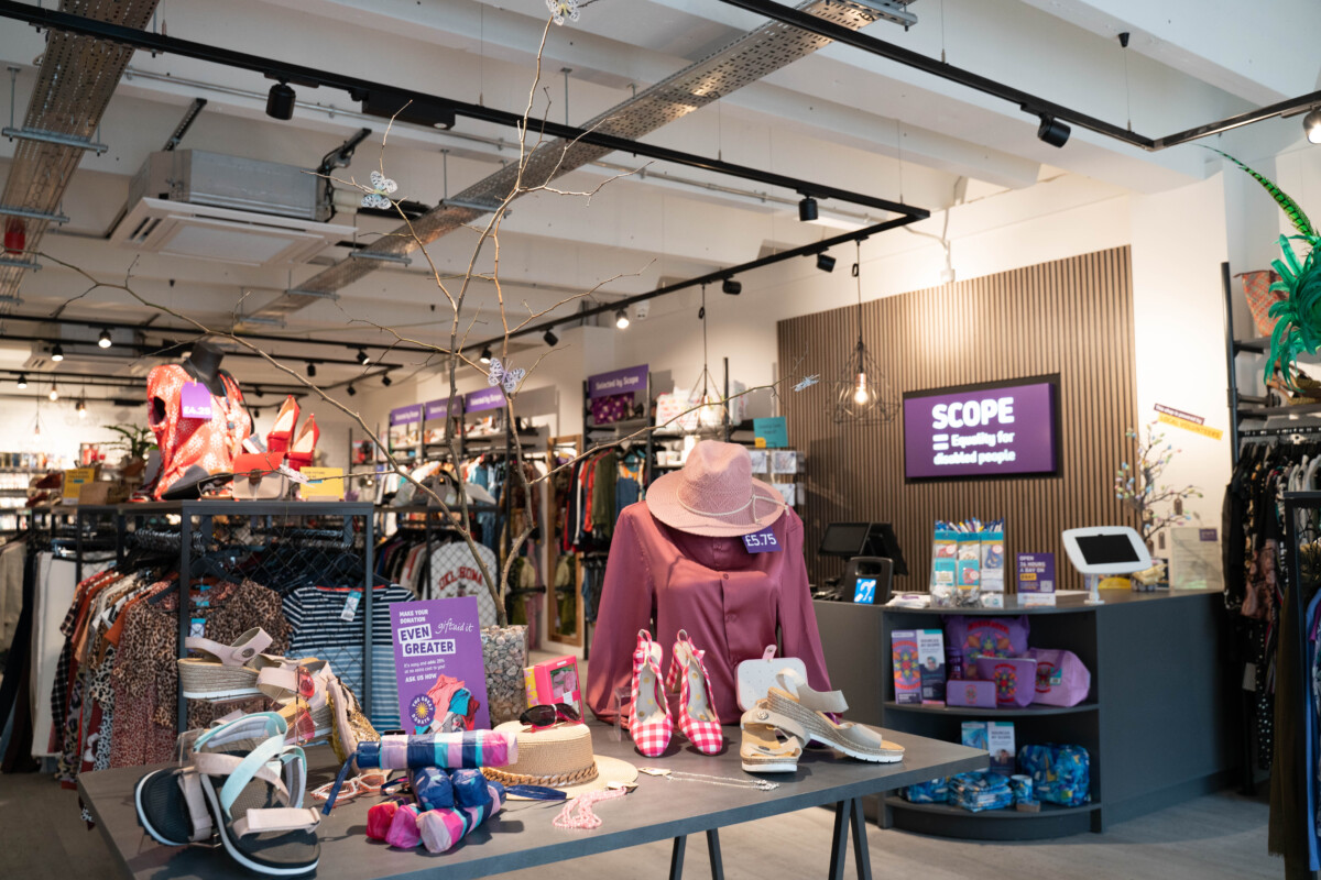 The interior of Scope's new charity shop in Brighton