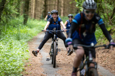 Cyclists on a forest track