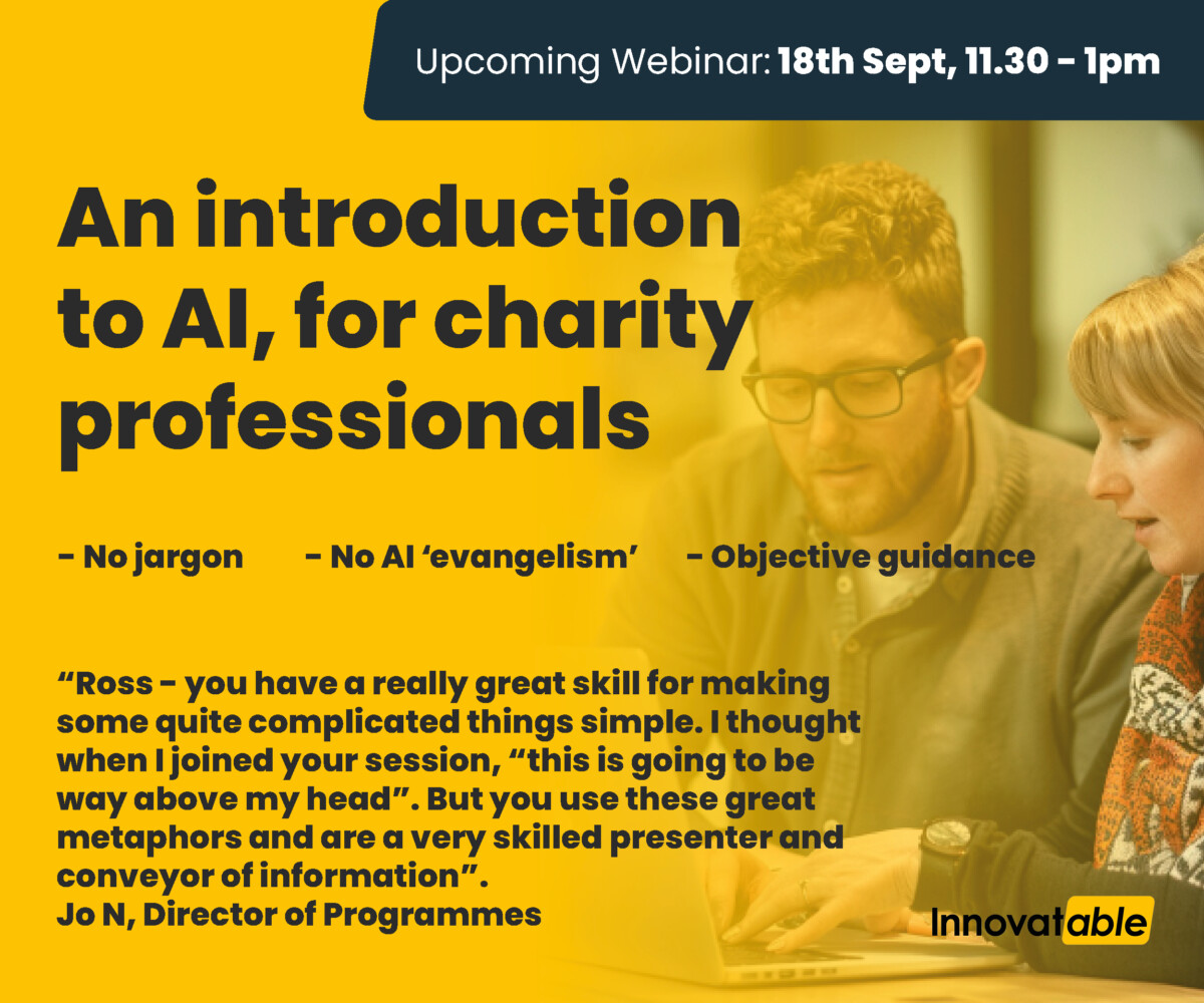 An introduction to AI, for charity professionals, presented by Ross Angus.