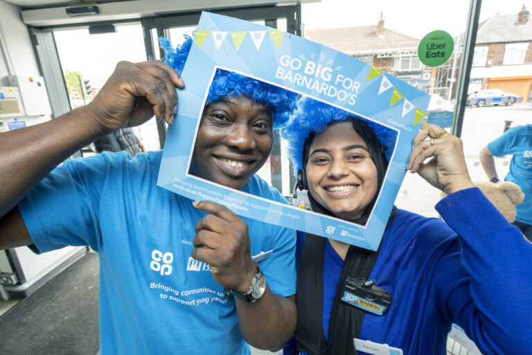 Co-op fundraisers Olay Ojulari and Fernaz Arain at Co-op Food, Chorlton-cum-Hardy