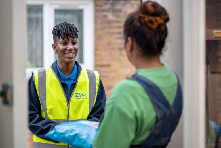 An Evri courier at a doorstep