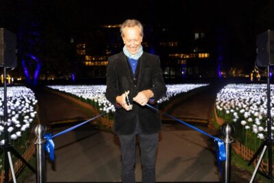 Richard E. Grant cuts the ribbon to formally open the Royal Marsden Cancer Charity's Ever After Garden. Photo by Sam Mellish