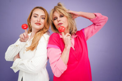 Amelia Dimoldenberg and Joanna Lumley with red noses for Red Nose Day 2025