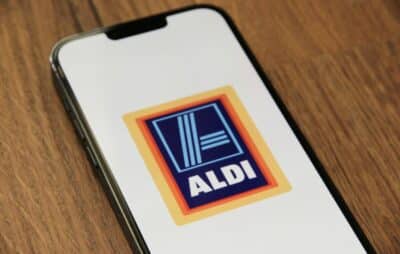 Aldi logo on an iPhone screen.